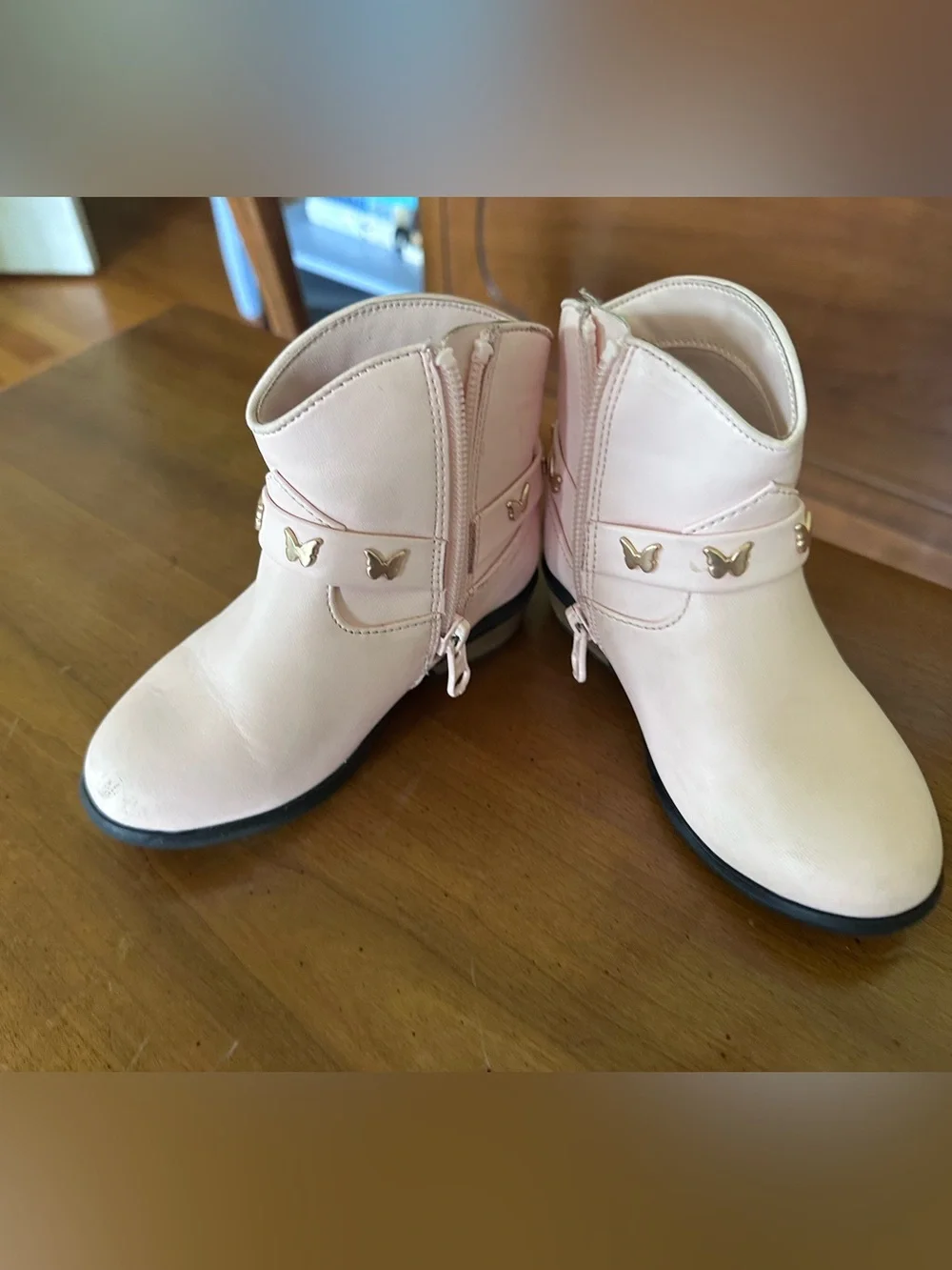 Cat & Jack Pink Ankle Boots with Gold Butterfly Accents